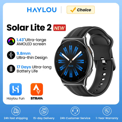HAYLOU Solar Lite 2 Smartwatch 1.43'' AMOLED Display 24h Health Monitoring 150+ Sports Modes Voice Calling Smart Watch 1ATM