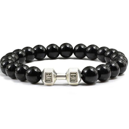 Natural Black Volcanic Lava Stone Dumbbell Bracelet Black Matte Beads Bracelets For Women Men Fitness Barbell Jewelry Pulseras