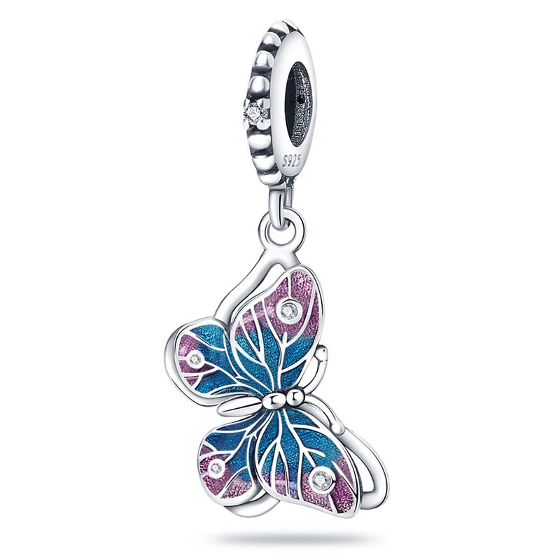 Colorful 925 Silver Plated Butterfly Zircon Charm Bead For Diy Bracelets