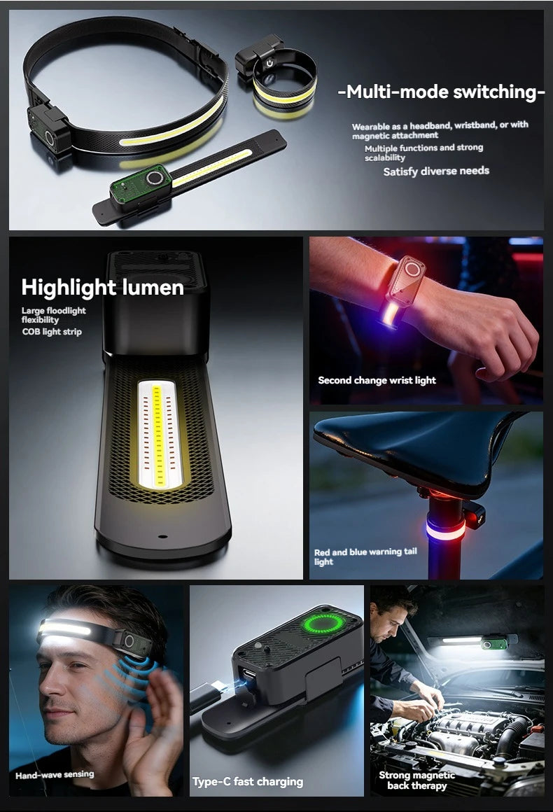 Rechargeable COB LED USB Headlamp Strong Magnetic Powerful Headlight Super Bright Waterproof Head Torch For Outdoor Fishing