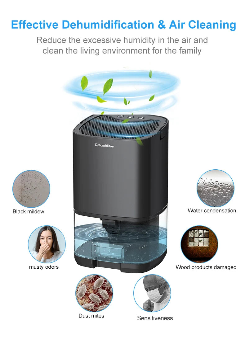 Portable Quiet Air Dehumidifier Moisture Absorber For Bedroom Kitchen Office
