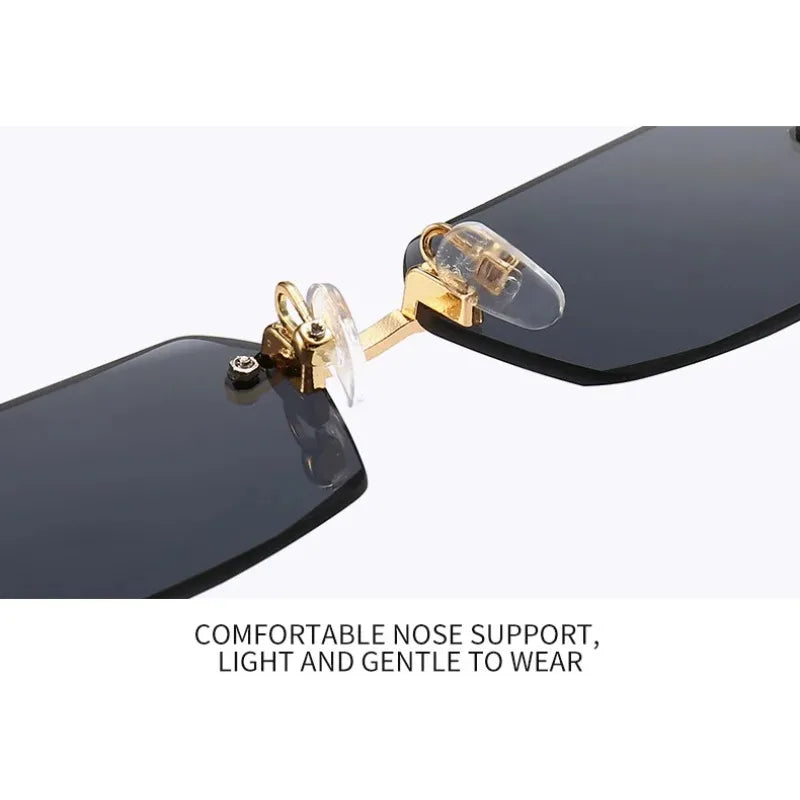 Rimless Rectangle Sunglasses, UV400 Protection  Frameless Sun Glasses, Retro Eyewear for Women & Men