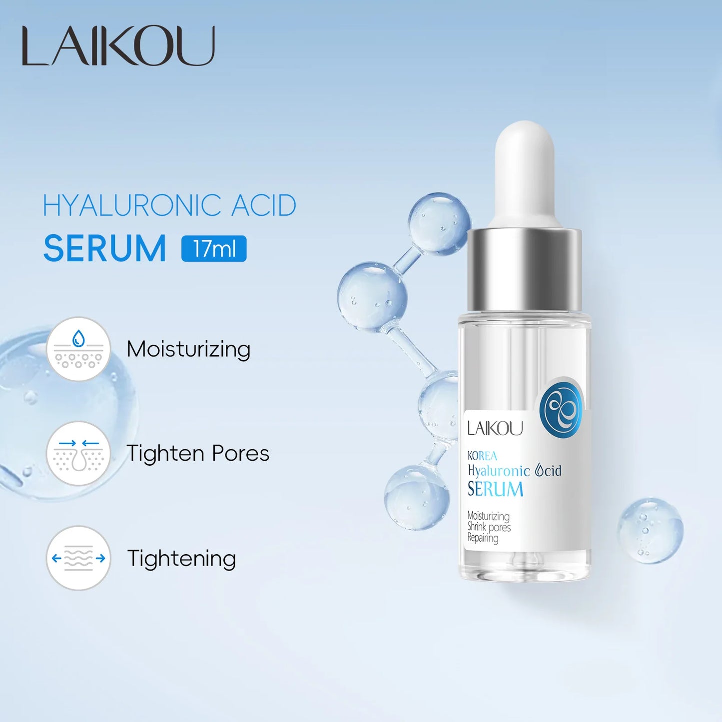LAIKOU Hyaluronic Acid Serum Moisturizing Smoothing Face Essence Skin Care Shrink Pore Cream For Dry Facial Skin