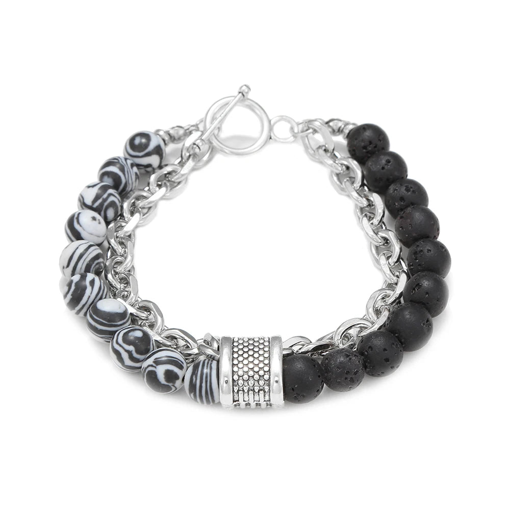 1 PCs Fashion Punk Frosted Stone Chain Geometric Double Layer Wear High Sense Trend All-Match Beaded Bracelet