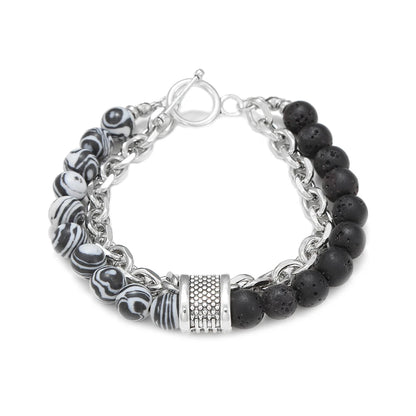 1 PCs Fashion Punk Frosted Stone Chain Geometric Double Layer Wear High Sense Trend All-Match Beaded Bracelet