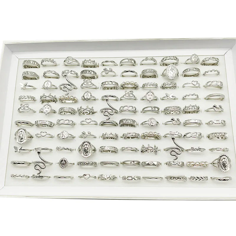 Silver Plated Zinc Alloy Women Rings With Flower Spider Snake Design