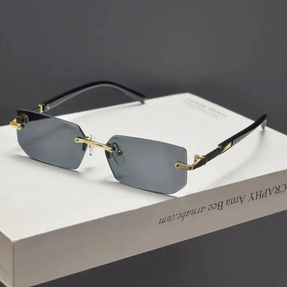 Rimless Rectangle Sunglasses, UV400 Protection  Frameless Sun Glasses, Retro Eyewear for Women & Men