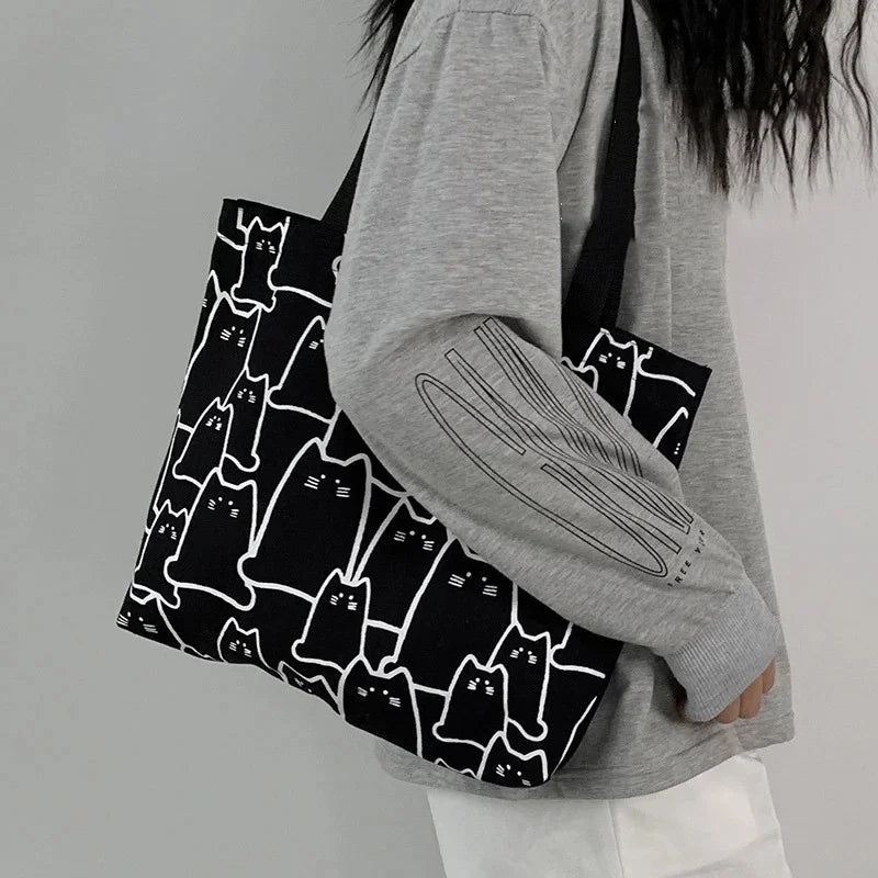Cute Cat Canvas Tote Bag for Women