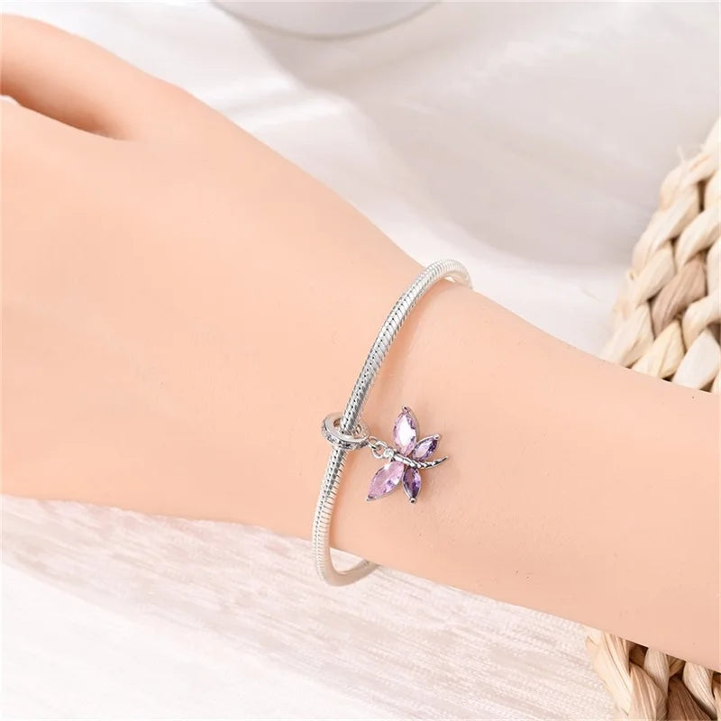Colorful 925 Silver Plated Butterfly Zircon Charm Bead For Diy Bracelets