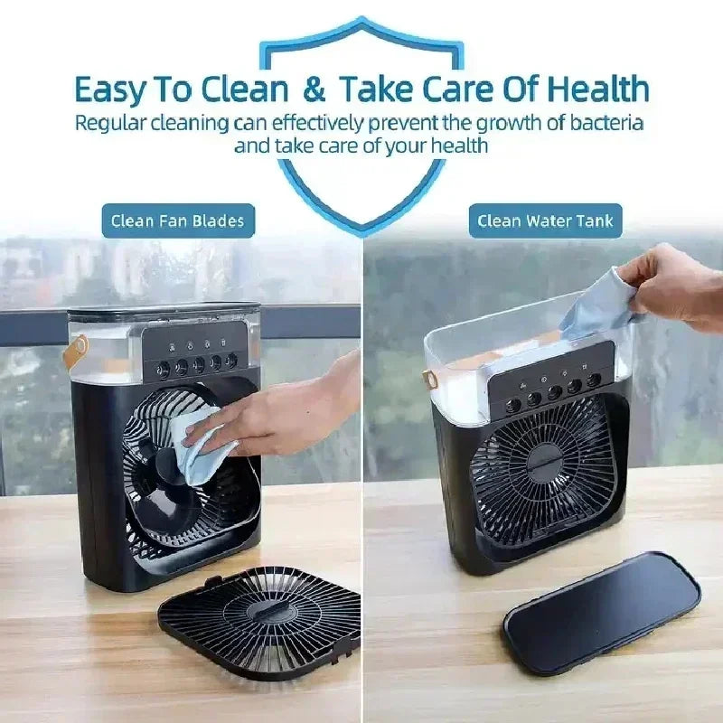 Mini 3 In 1 USB Air Cooler Portable Desk Humidifier Fan With LED Night Light