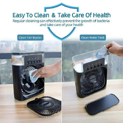 Mini 3 In 1 USB Air Cooler Portable Desk Humidifier Fan With LED Night Light