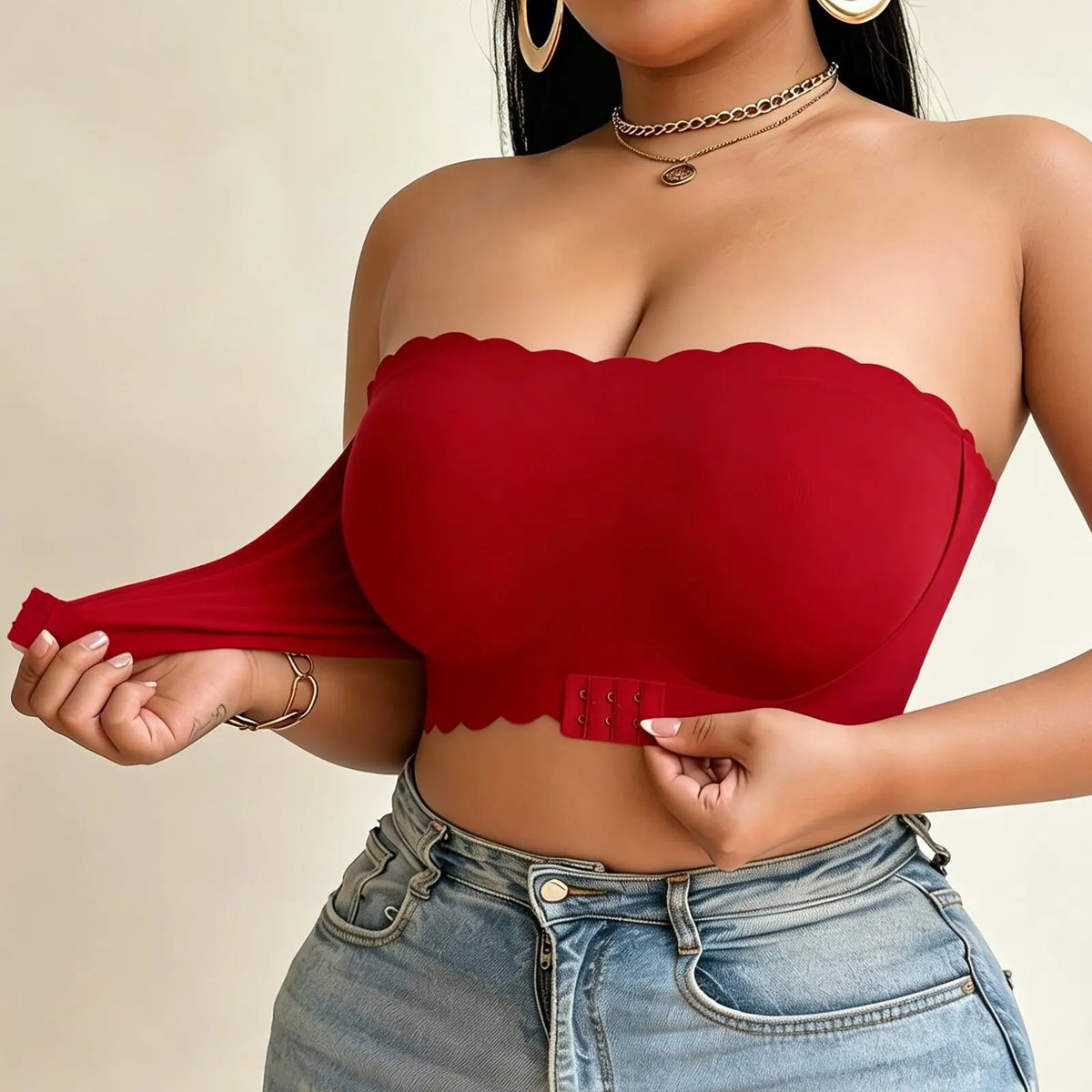 Plus Size Strapless Push Up Bra Wireless Seamless Bandeau Front Closure Lingerie Sexy Backless Smooth No Underwire Comfort Lift