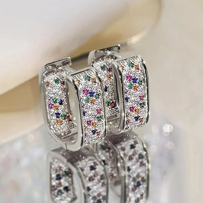 Huitan Korean Fashion Paved CZ Hoop Earrings for Women Metal Silver Color/Gold Color Simple Versatile Earrings Hot Jewelry