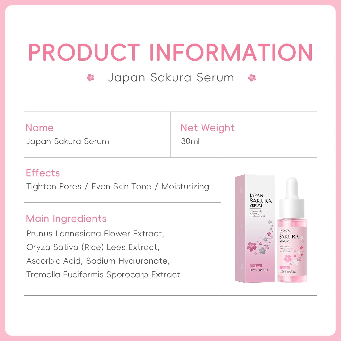LAIKOU Sakura Serum Shrink Pores Remove Acne Skin Rejuvenation Whitening Essence