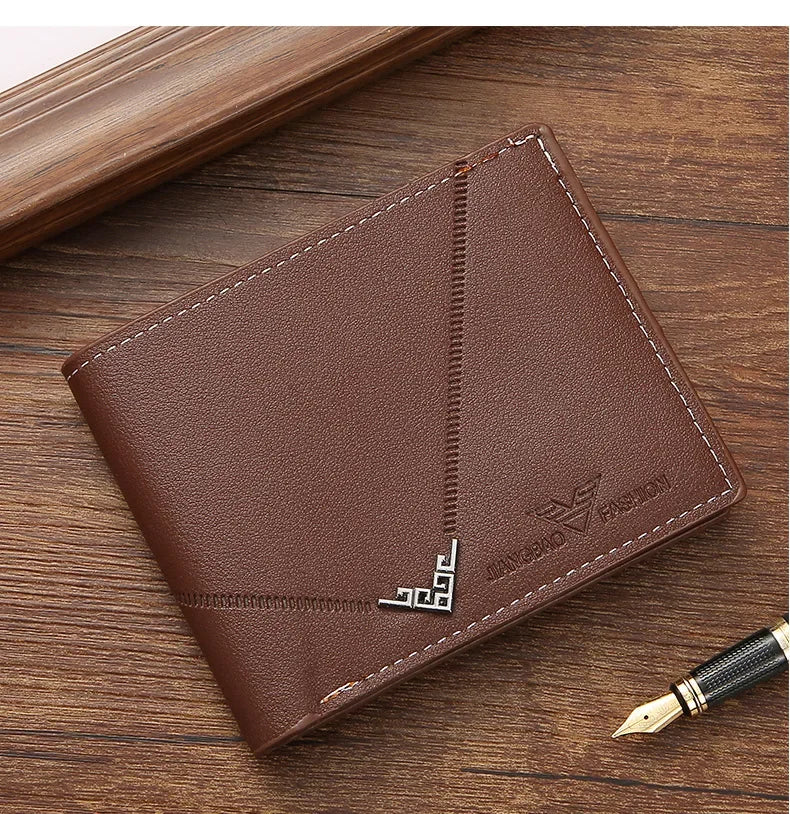 Men's wallet, leather short multiple card holder, wallet, credit card, ID card holder, casual men's business men's double fold