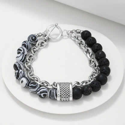 1 PCs Fashion Punk Frosted Stone Chain Geometric Double Layer Wear High Sense Trend All-Match Beaded Bracelet