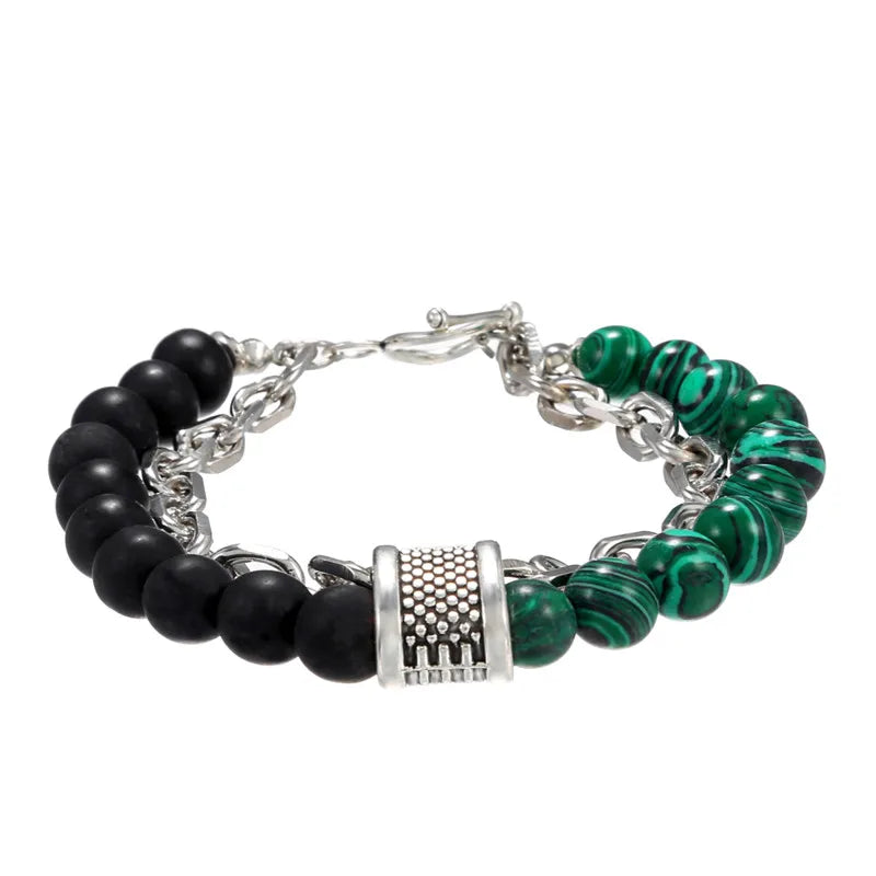 1 PCs Fashion Punk Frosted Stone Chain Geometric Double Layer Wear High Sense Trend All-Match Beaded Bracelet