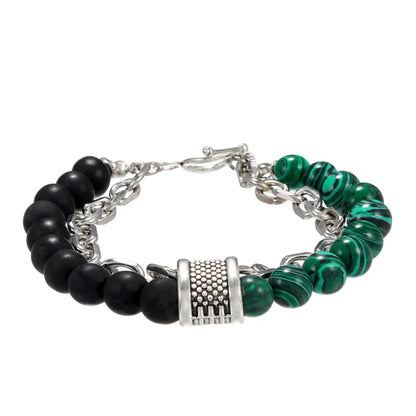 1 PCs Fashion Punk Frosted Stone Chain Geometric Double Layer Wear High Sense Trend All-Match Beaded Bracelet