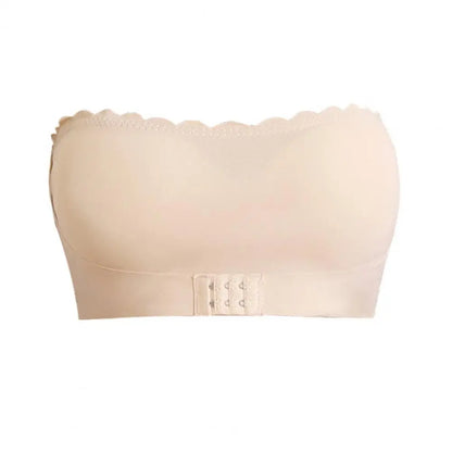 Women's Front Closure Strapless Bra Wireless Push Up Bandeau Bra Non-Slip Seamless Padded Tube Top Bra