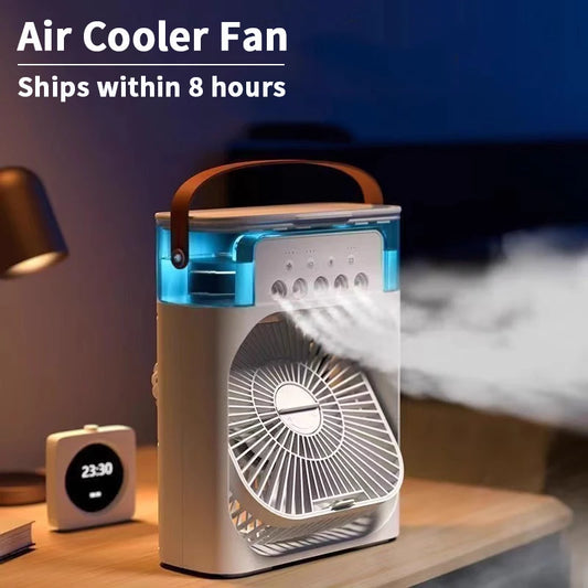 Mini 3 In 1 USB Air Cooler Portable Desk Humidifier Fan With LED Night Light
