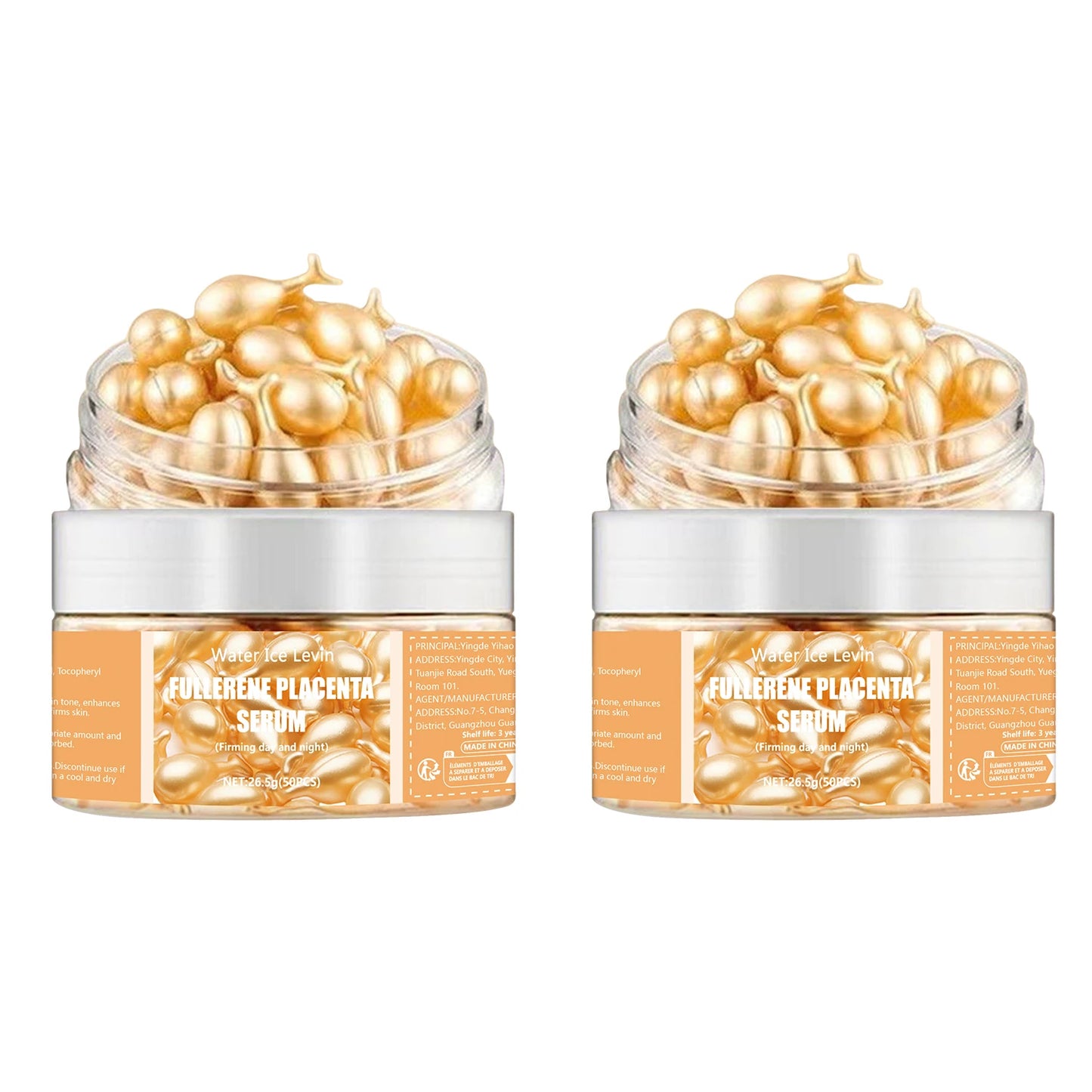 Fullerene Placenta Serum. With Elastin Vitamin E Glycerin. Firming Anti-Wrinkle Anti-Aging. Day Night Use Formula. 50 Pieces.