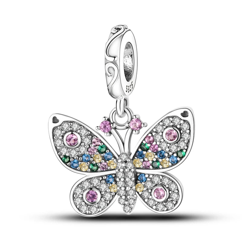 Colorful 925 Silver Plated Butterfly Zircon Charm Bead For Diy Bracelets