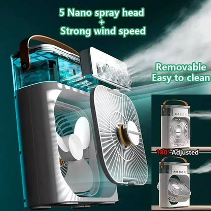 Mini 3 In 1 USB Air Cooler Portable Desk Humidifier Fan With LED Night Light