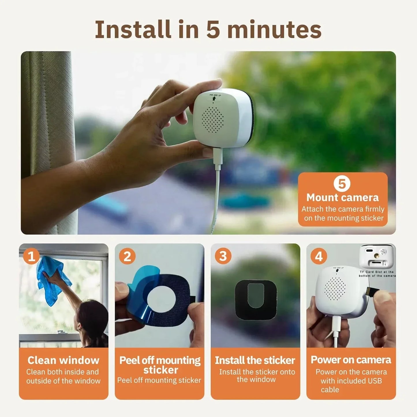 2.4/5GHz WiFi Window Camera 3MP Full Color Night Vision Indoor Security Mini Camera Replaces Outdoor Through Glass Window 2026