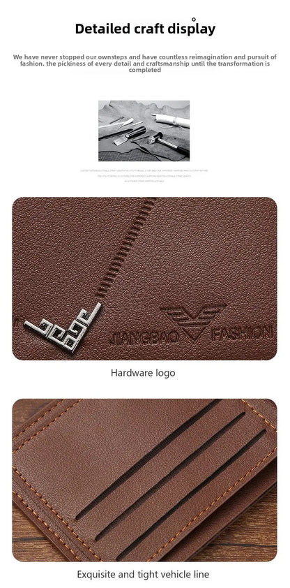 Men's wallet, leather short multiple card holder, wallet, credit card, ID card holder, casual men's business men's double fold