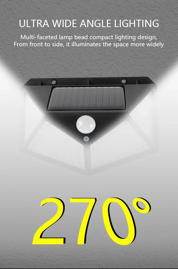 100 LED Solar Wall Lamp Waterproof Motion Sensor Outdoor Garden Lights