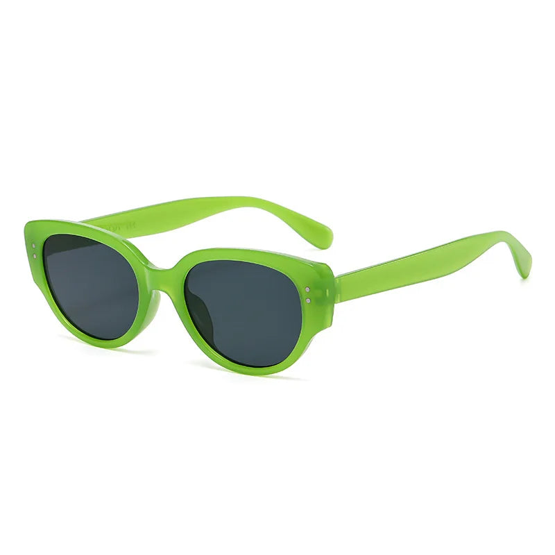 Vintage Black-framed Unique Plain Face-shaped Sunglasses With Cat-eye Round Lenses, Slimming Effect For Oval Face Women 18153