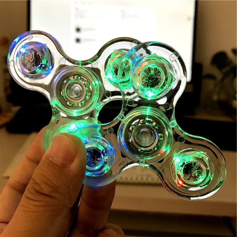 Fidget Spinner Crystal Luminous LED Light Hand Top Spinners Glow in Dark EDC Stress Relief Toys Kinetic Gyroscope for Children