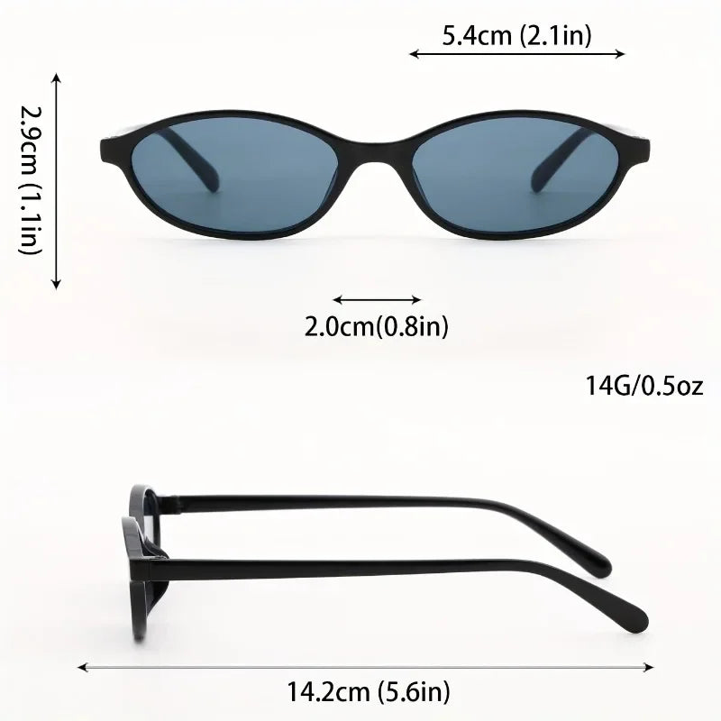 1pcs Minimalist Black-Rim Oval Sunglasses, Sun Protection, Fits All Face Shapes for Daily Commute.