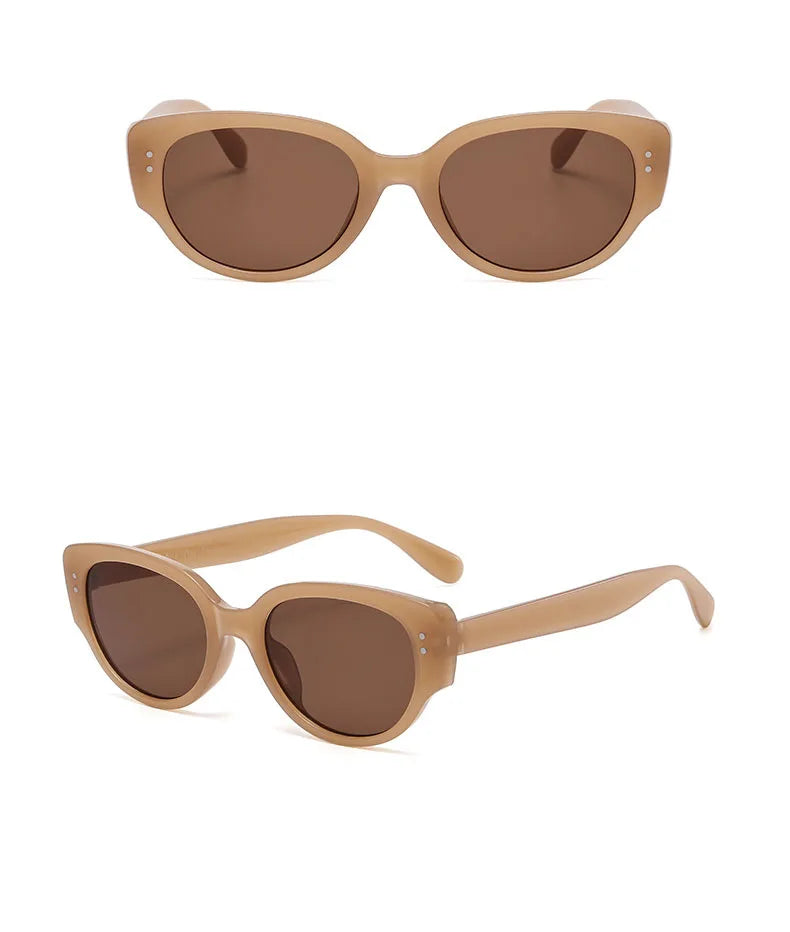Vintage Black-framed Unique Plain Face-shaped Sunglasses With Cat-eye Round Lenses, Slimming Effect For Oval Face Women 18153