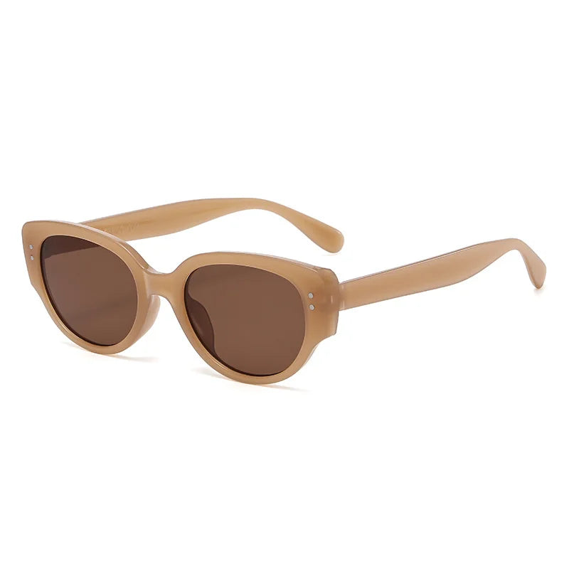 Vintage Black-framed Unique Plain Face-shaped Sunglasses With Cat-eye Round Lenses, Slimming Effect For Oval Face Women 18153