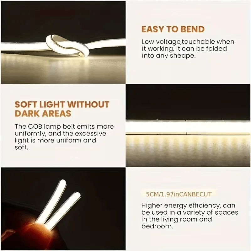 COB LED Strip 5V USB Touch Control Dimmer Dotless Linear Light Tape Self Adhesive For Wardrobe Mirror Home DIY Decor Lighting