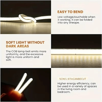 COB LED Strip 5V USB Touch Control Dimmer Dotless Linear Light Tape Self Adhesive For Wardrobe Mirror Home DIY Decor Lighting