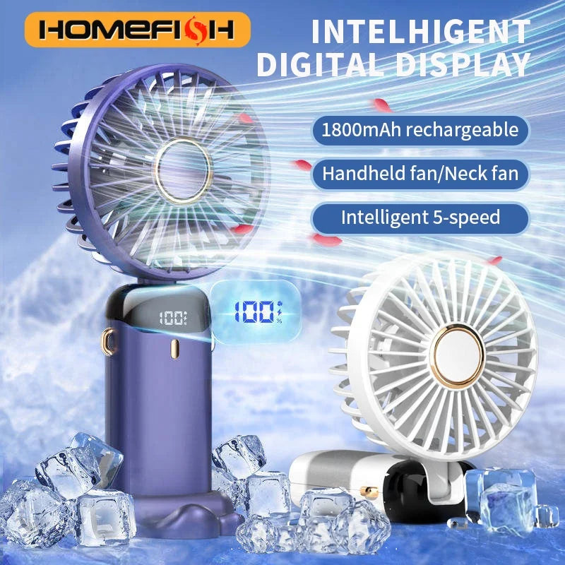 Portable Handheld Personal Rechargeable Fan LED Digital Display 90°Adjustable Rechargeable Fan , 5 Speed Wind Mini Aromatherapy
