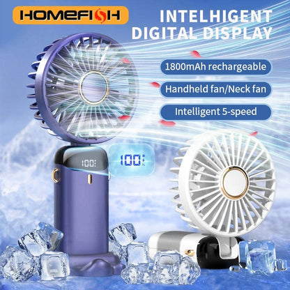 Portable Handheld Personal Rechargeable Fan LED Digital Display 90°Adjustable Rechargeable Fan , 5 Speed Wind Mini Aromatherapy
