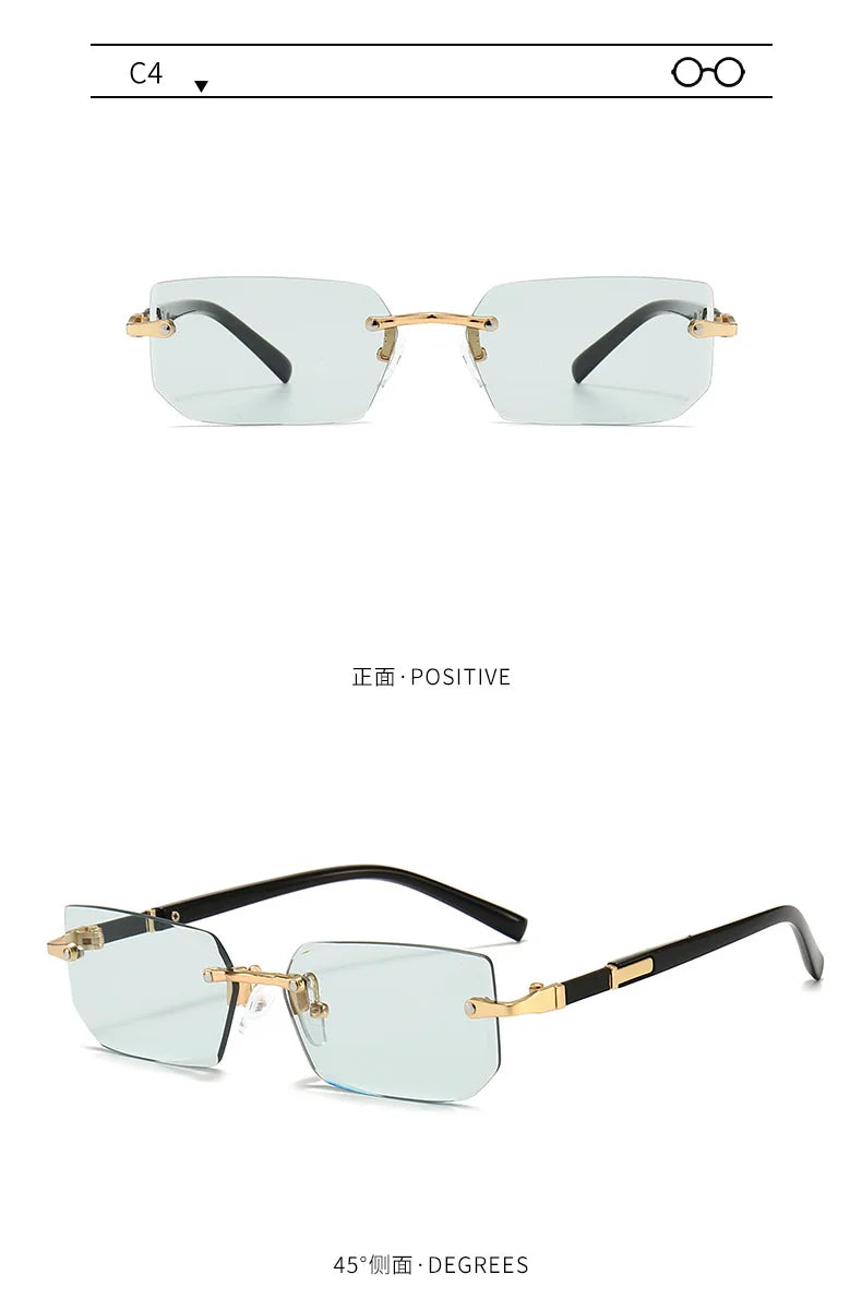 Rimless Sunglasses Rectangle Fashion Popular Women Men Shades Small Square Sun Glasses For Female Male Summer Traveling Glasses