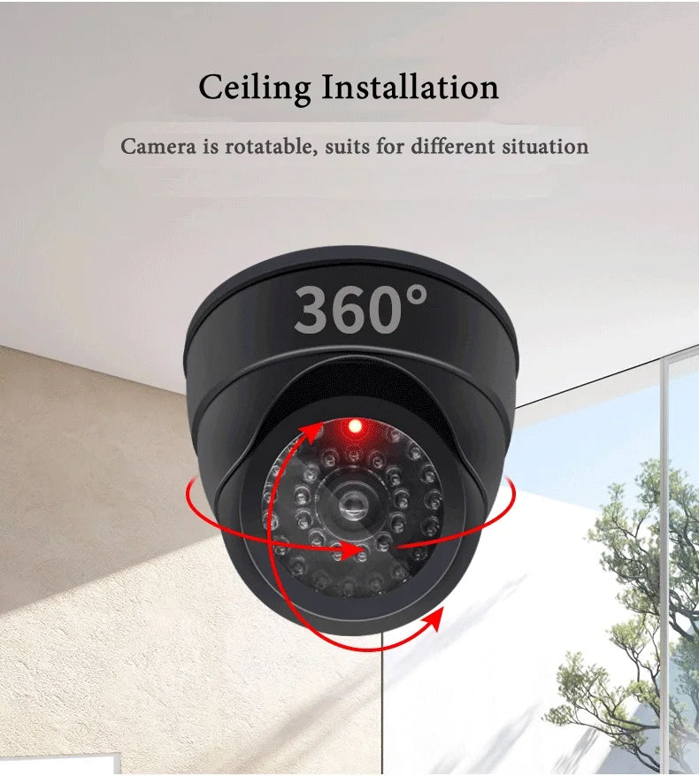 Creative Black Plastic Dome CCTV Dummy Camera Flashing Led Fake Camera Power Via AA Battery Surveillance Security System