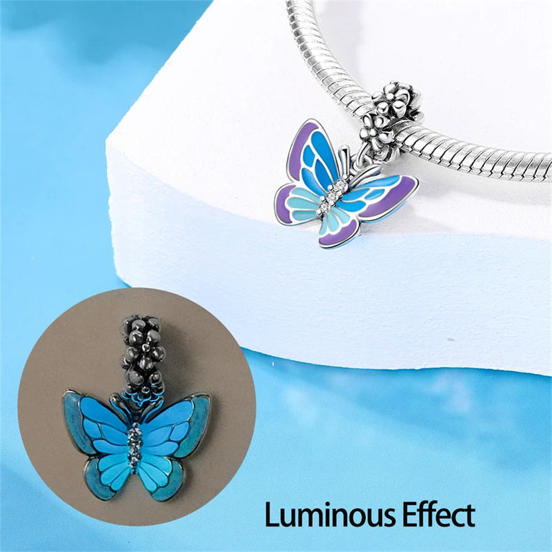 Colorful 925 Silver Plated Butterfly Zircon Charm Bead For Diy Bracelets