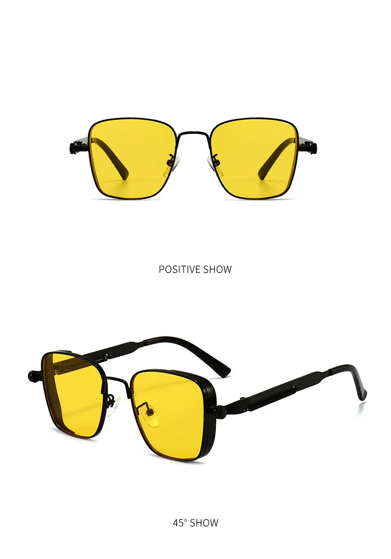 Retro Square-shaped Steampunk Men's Sunglasses With Protection Round Face Metal High-end Style Suitable For Advanced Men 8479