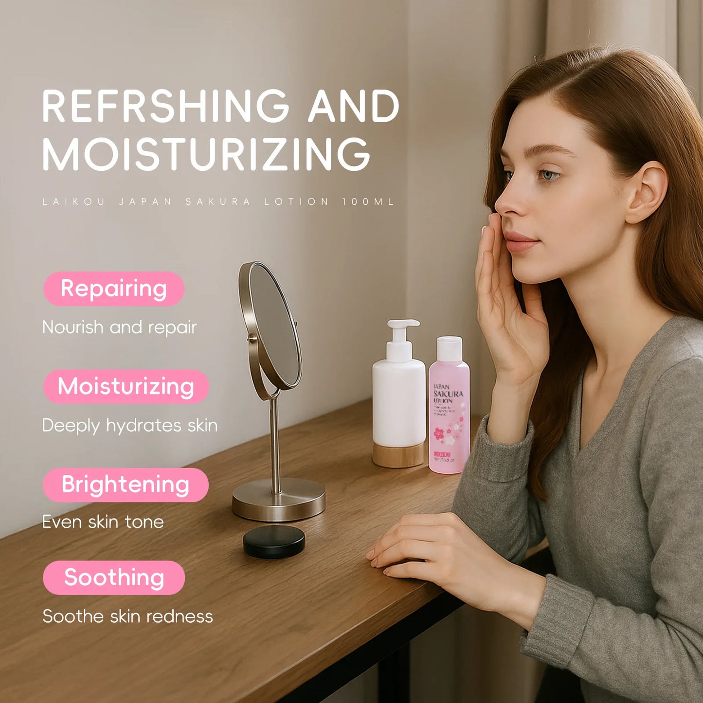 LAIKOU Sakura Face Lotion Moisturizing Essence  Shrink Pores Repairing  Improve Skin Elasticity  100ML