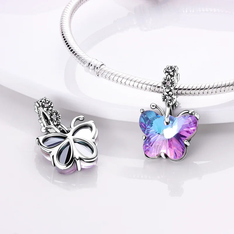 Colorful 925 Silver Plated Butterfly Zircon Charm Bead For Diy Bracelets