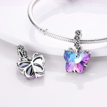 Colorful 925 Silver Plated Butterfly Zircon Charm Bead For Diy Bracelets