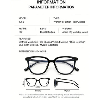 Korean Style Fashion Eyeglass Frames, Anti-Blue Light, Face Slimming Design, High-Value No-Makeup Look for Women