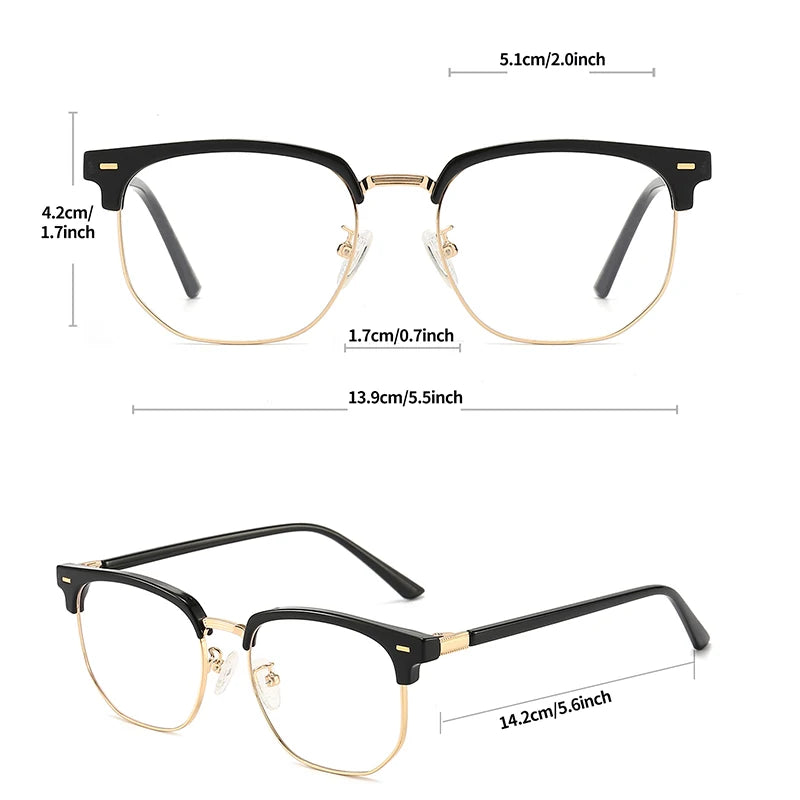 Fashion Unisex Square Plain Glasses for Men Women Metal Frame Glasses Polygon Eyeglasses Gentle Black anti Blue Light Glasses
