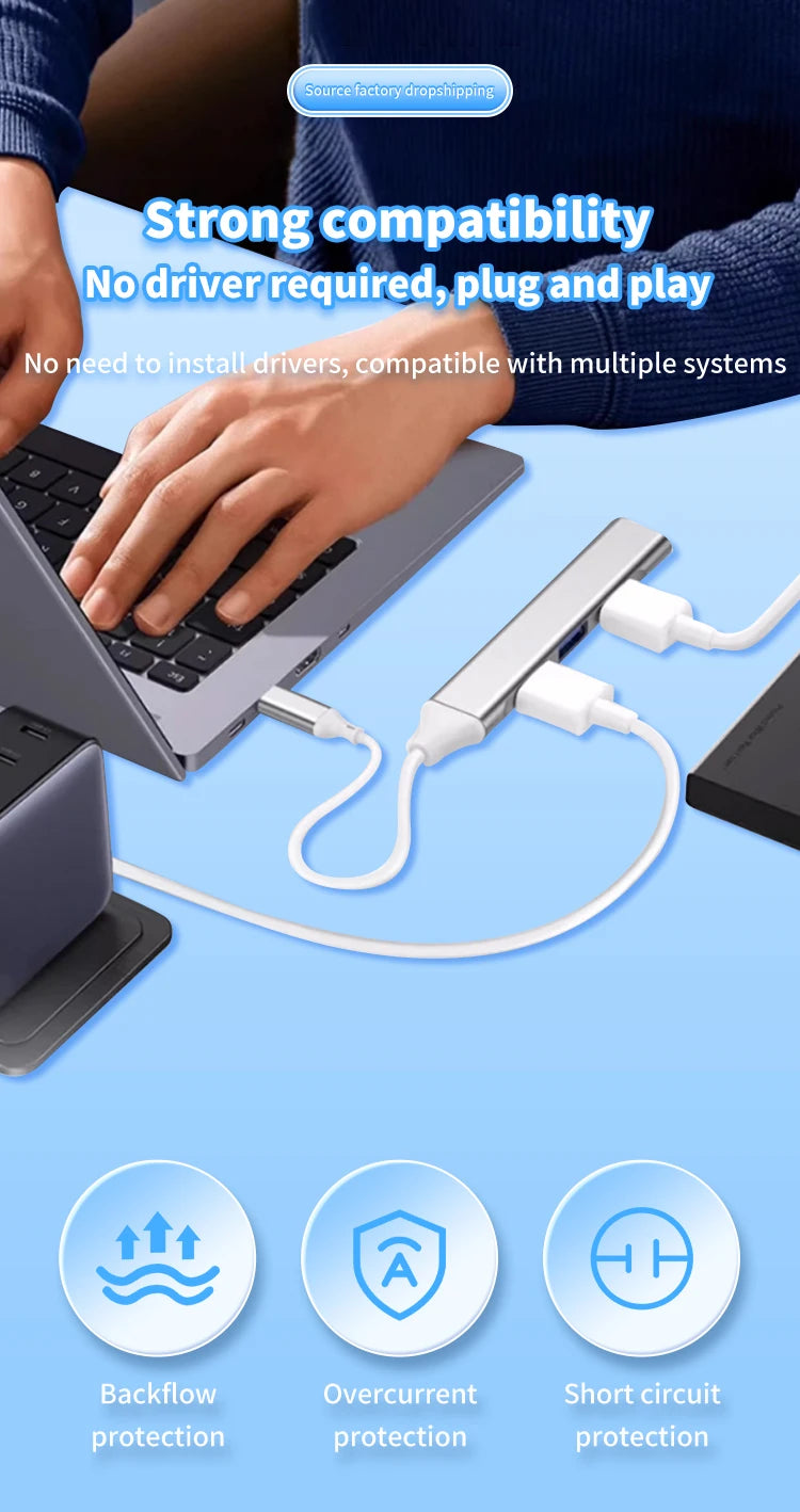4 In 1 USB C Hub 3.0 Multiport OTG Adapter Type C Splitter For Laptop Phone