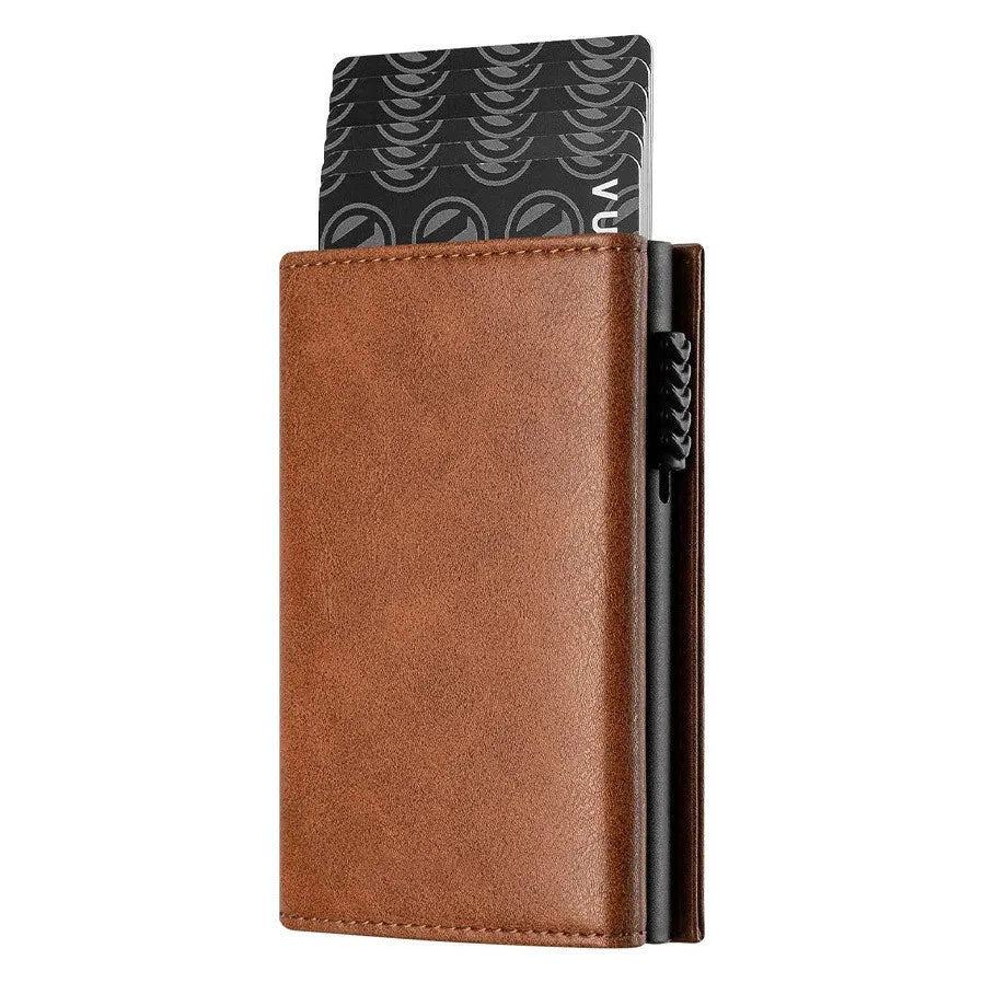RFID Blocking Automatic Pop-Up Card Holder with Coin Compartments, Carbon Fiber & Aluminum Men's Bifold Wallet, Slim Money Purse